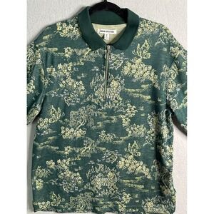 URBAN OUTFITTERS Men's Green Floral Print Quarter Zip Polo Shirt Size M